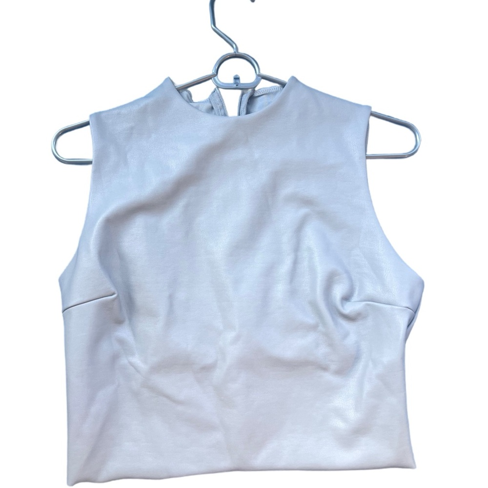 SKIMS Faux Leather Crew Neck Cropped Top in Carbon Gray, NWT